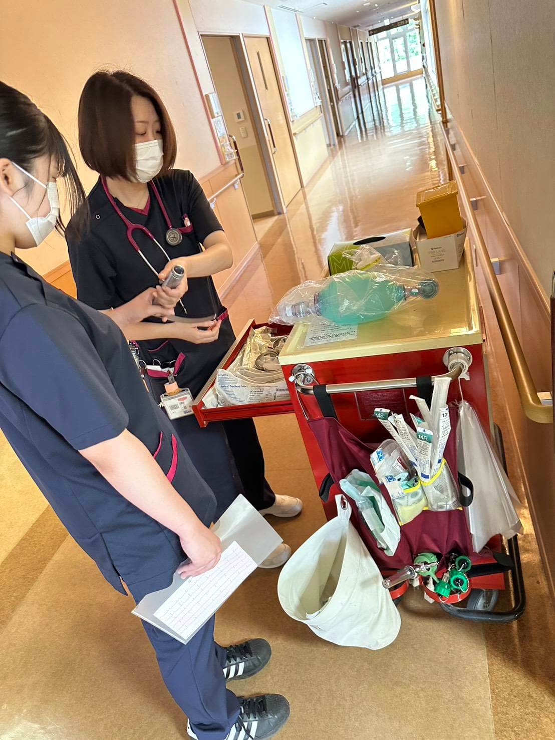 救急対応について看護師から説明を受ける高校生